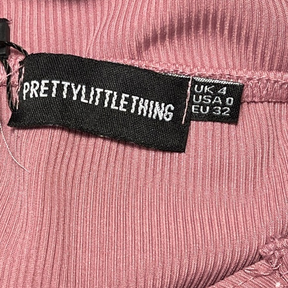 Pretty Little Thing | Basic Mauve Ribbed High Neck Split Detail Dress Sz 0 - Picture 8 of 8
